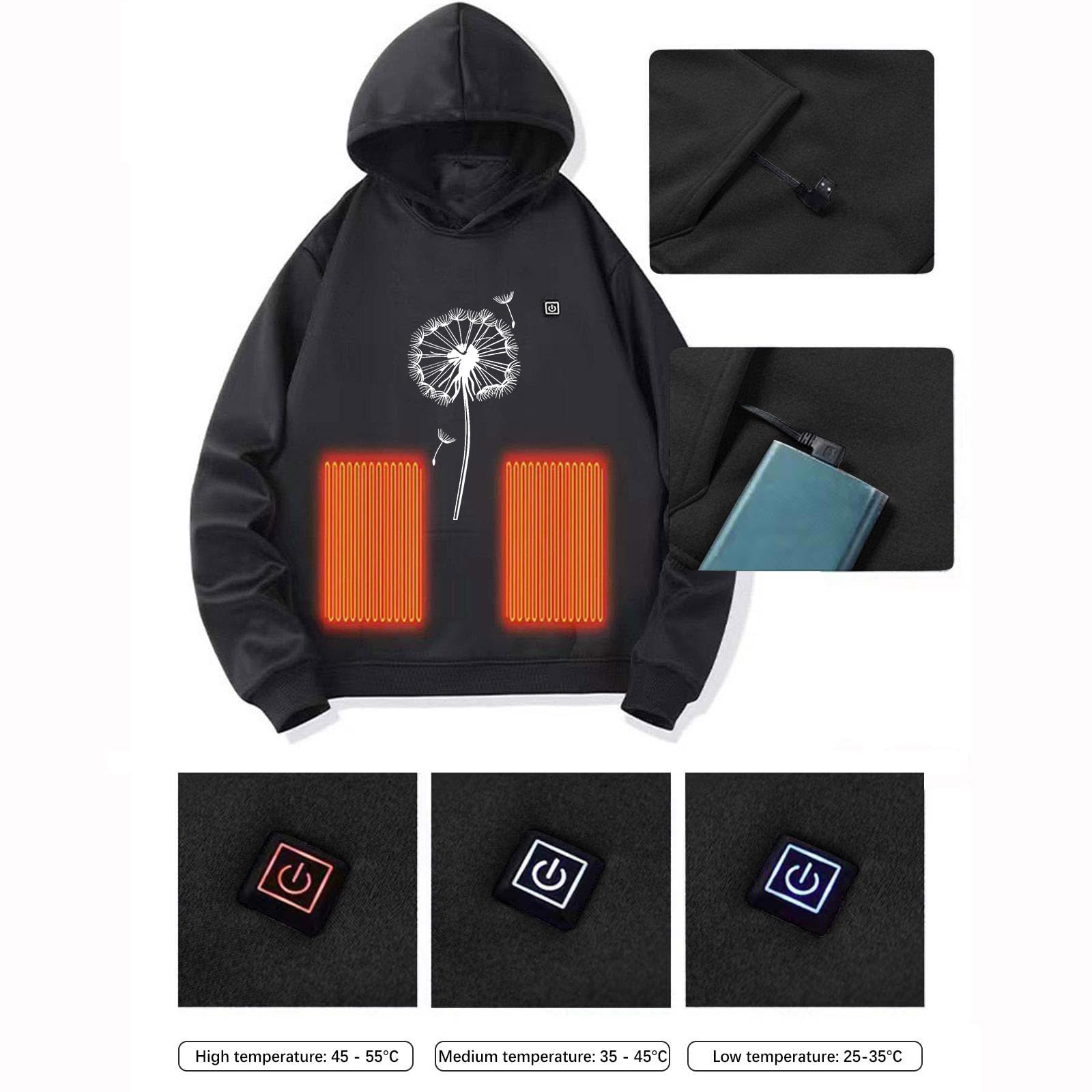 Générique Sweat Chauffant à Capuche USB garçons filles Blouson chauffant Avec 5 Zones de Chauffage 3 Niveaux de Température Plein Air Vestes Chauffantes Coupe-vent Avec Poche De Chauffage Hiver