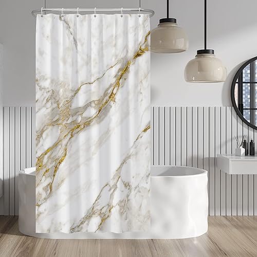 Baocicco Cortina de ducha de mármol blanco, textura dorada, cortinas de ducha modernas abstractas para baño, hogar, bañeras, decoración de bañeras,