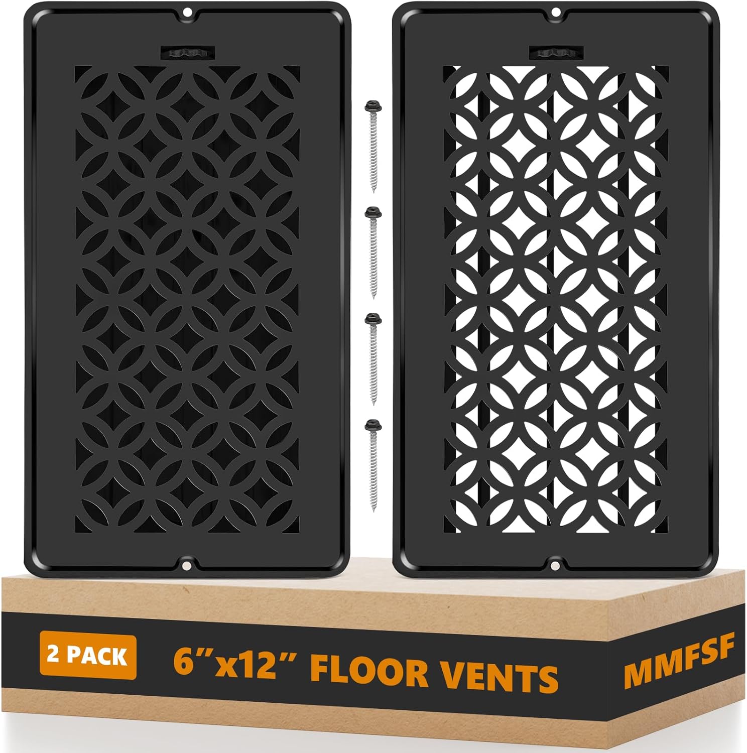 Floor Vent Covers, Floor Register 6x12, 2 Pack Adjustable Decorative Vent Covers for Home Floor, Ceiling or Sidewall Vent with Screws, Rust-Proof Heavy Duty Walkable Steel Floor Vents (6'' X 12'')