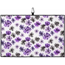 Golf Towel, Plants Floral Purple and Black Flowers White Waffle Microfiber Golf Towels Absorbent Golf Towels for Golf Bags with Carabiner Clip, Golf Accessories for Men/Women, 1 Pack, 24"x16"