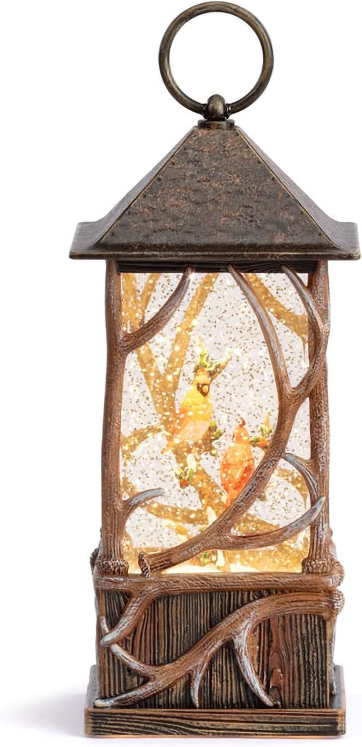 Napco 11.25 inch LED Lighted Cardinal Festive Water Globe Lantern Rustic Spinning Glitter Christmas Decor