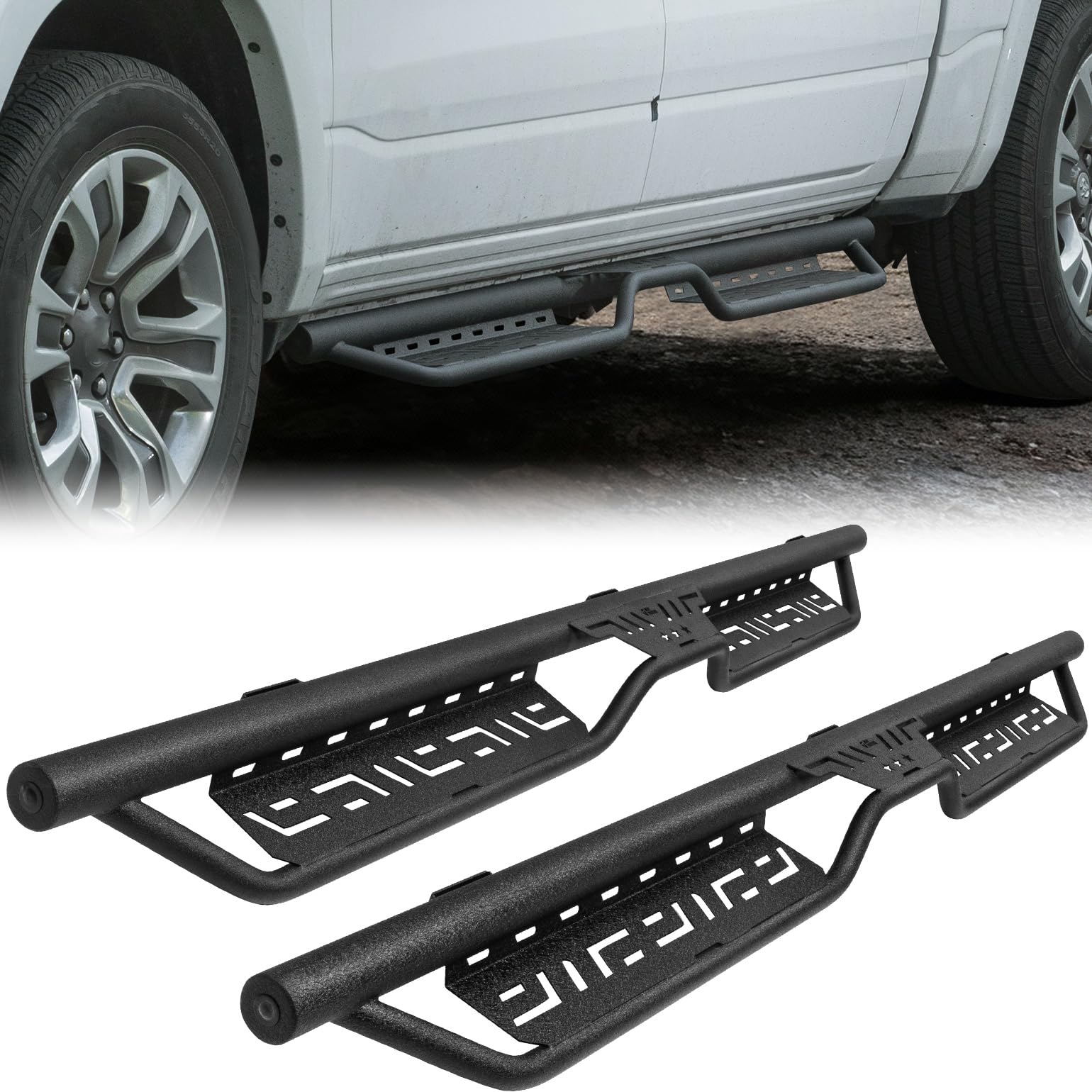 Photo 1 of JOYTUTUS Running Boards for 2019-2026 Ram 1500 Crew Cab New Body Style (Excl Ram 1500 Classic), Two Stairs Anti-Slip Side Steps No-Drill Bolt-on Nerf Bar, 500LB Capacity