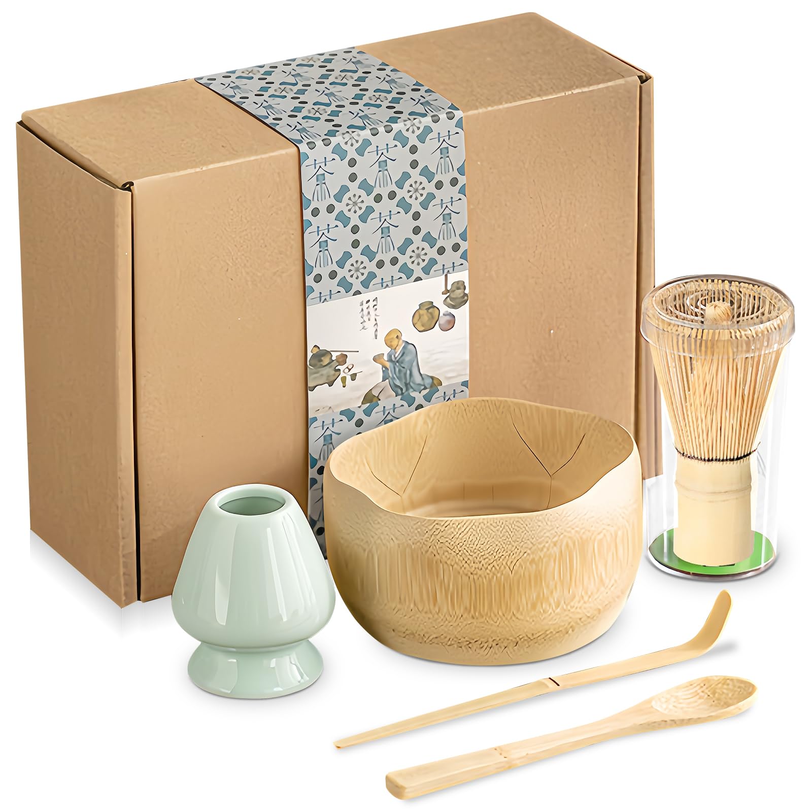 Kit Matcha Completo In Bambù - Frusta, Cucchiaio E Portapennello Rosa Per Cerimonia Del Tè - Foto 6