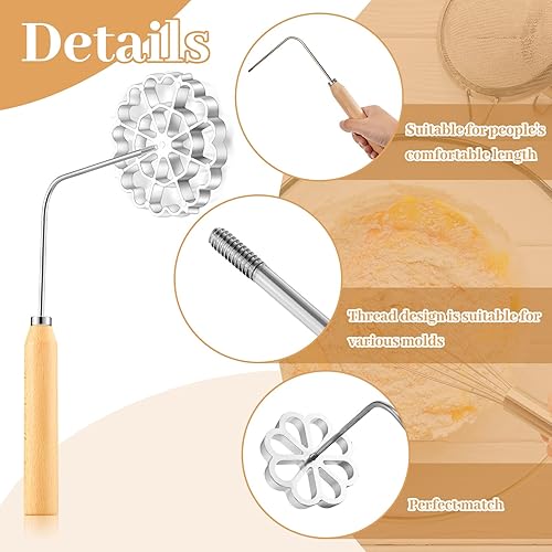 Miniatura 3 de Ziliny Juego de 6 moldes de hierro rosetón, moldes para bunuelos con asa, kit para hacer sellos de cocina, cortadores de galletas, juego de moldes