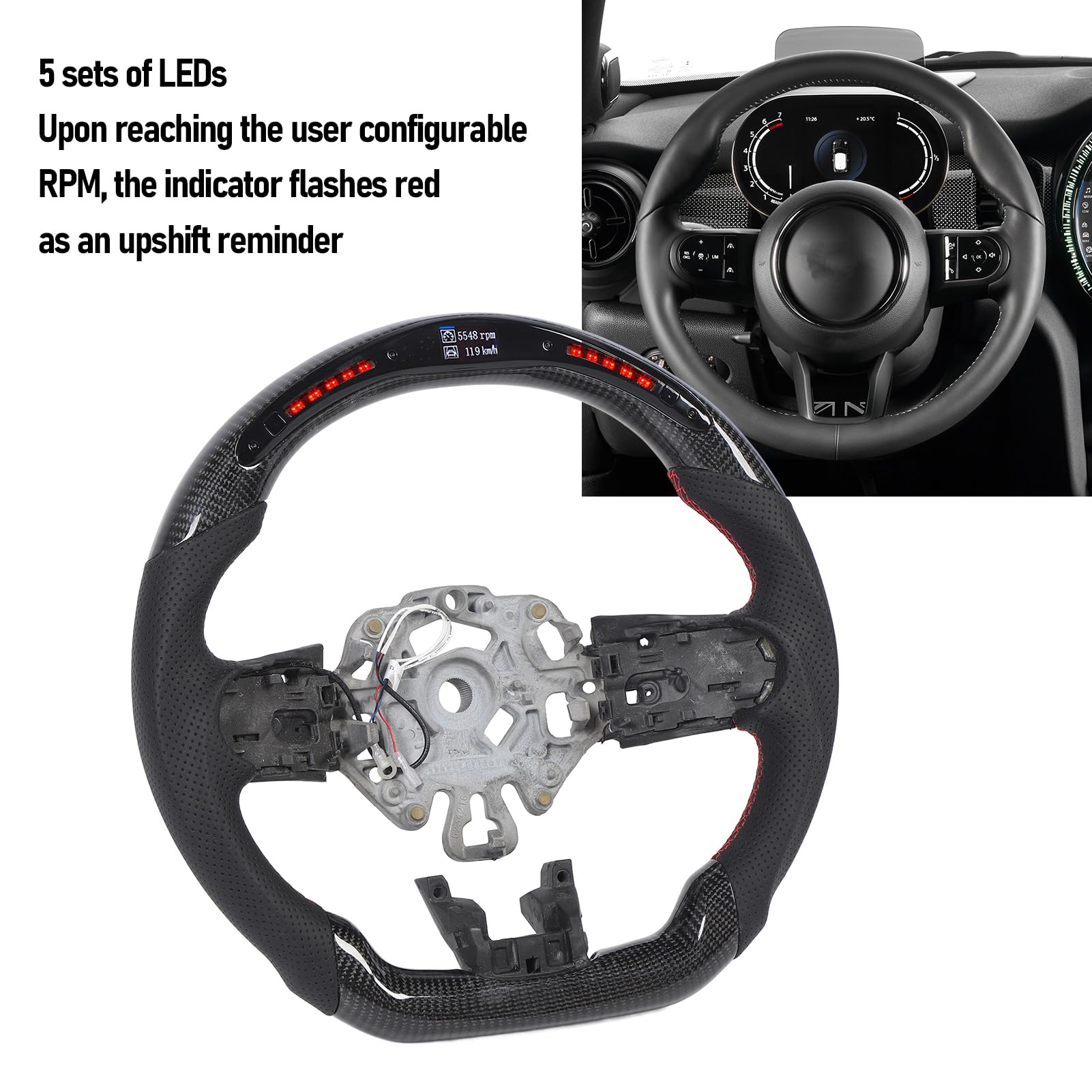 Flat Bottom D Type Racing LED Steering Wheel for S Clubman F54
