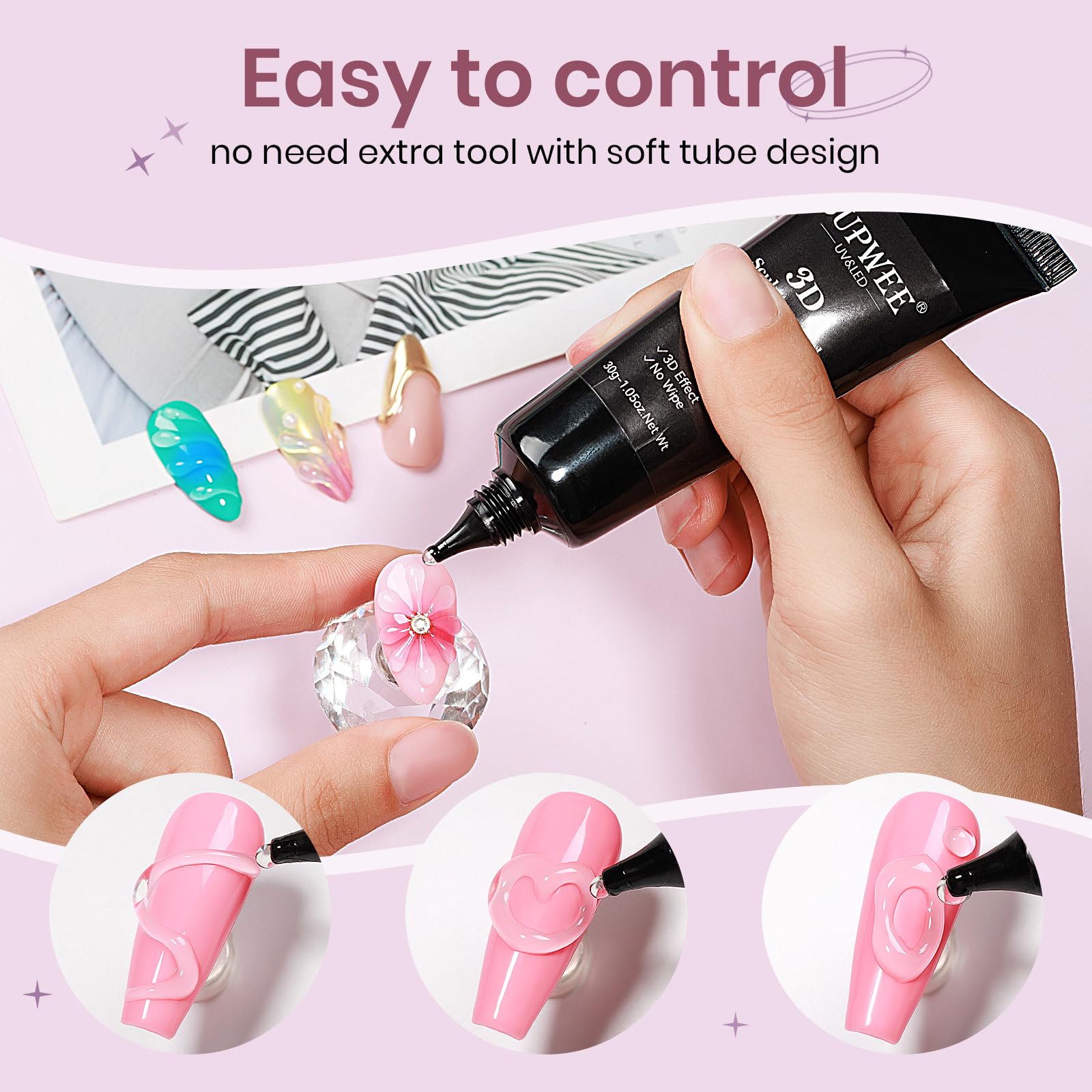 SUPWEE Żelowa rzeźba 3D - 30 G przezroczyste rzeźbienie żelowe 3D Nail Art wielofunkcyjny klej do paznokci Rhinestone do malowania DIY Carved Lakier do paznokci Dekoracja paznokci Manicure