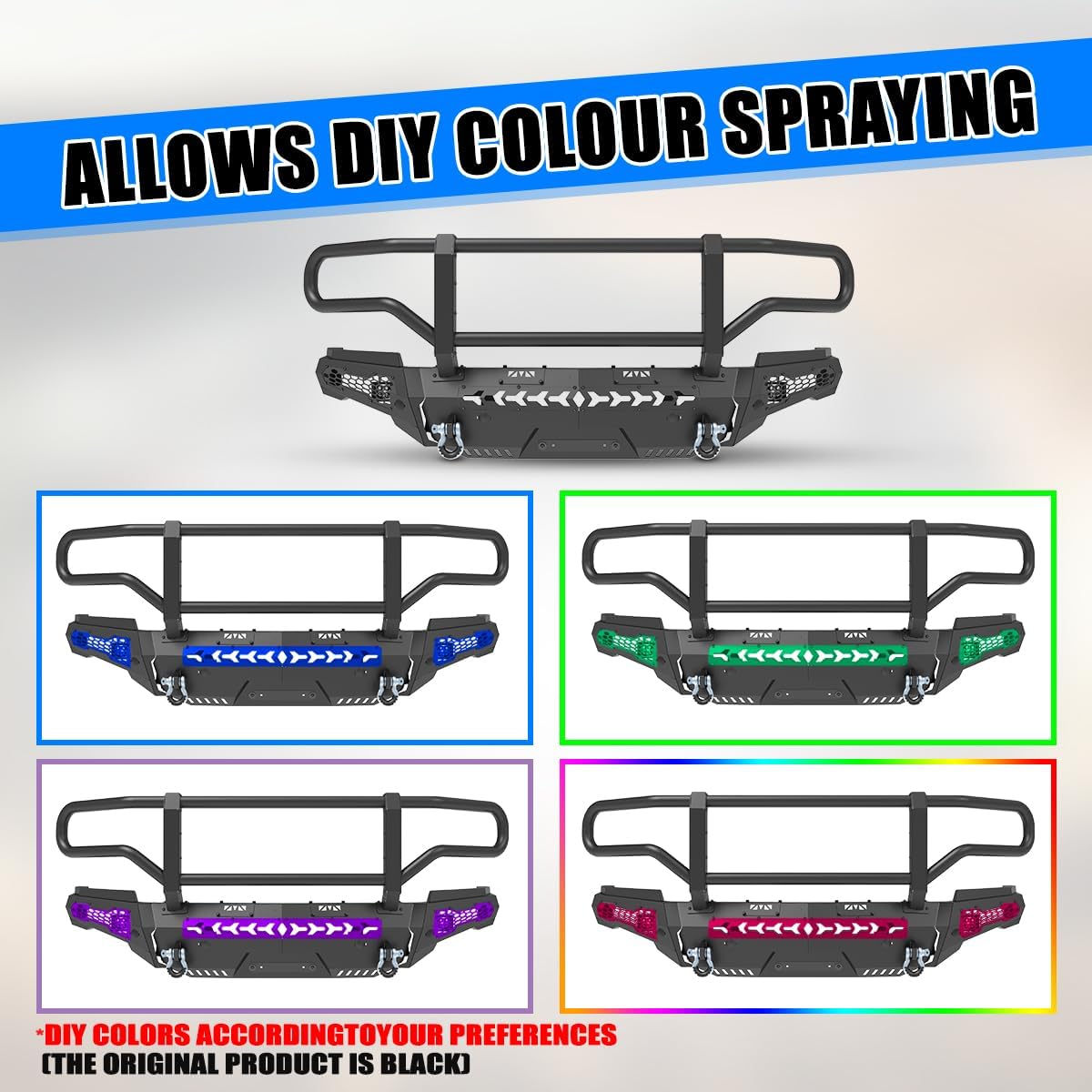 CPW Front Bumper Fit For 2014 2015 Chevy Silverado 1500, Modular Steel Mid-Width Front Bumper & Side Wings & Tall Guard Bull Bar w/D-Ring Shackles & 4'' Pod Lights & Light Bar/Pod Light Bracket
