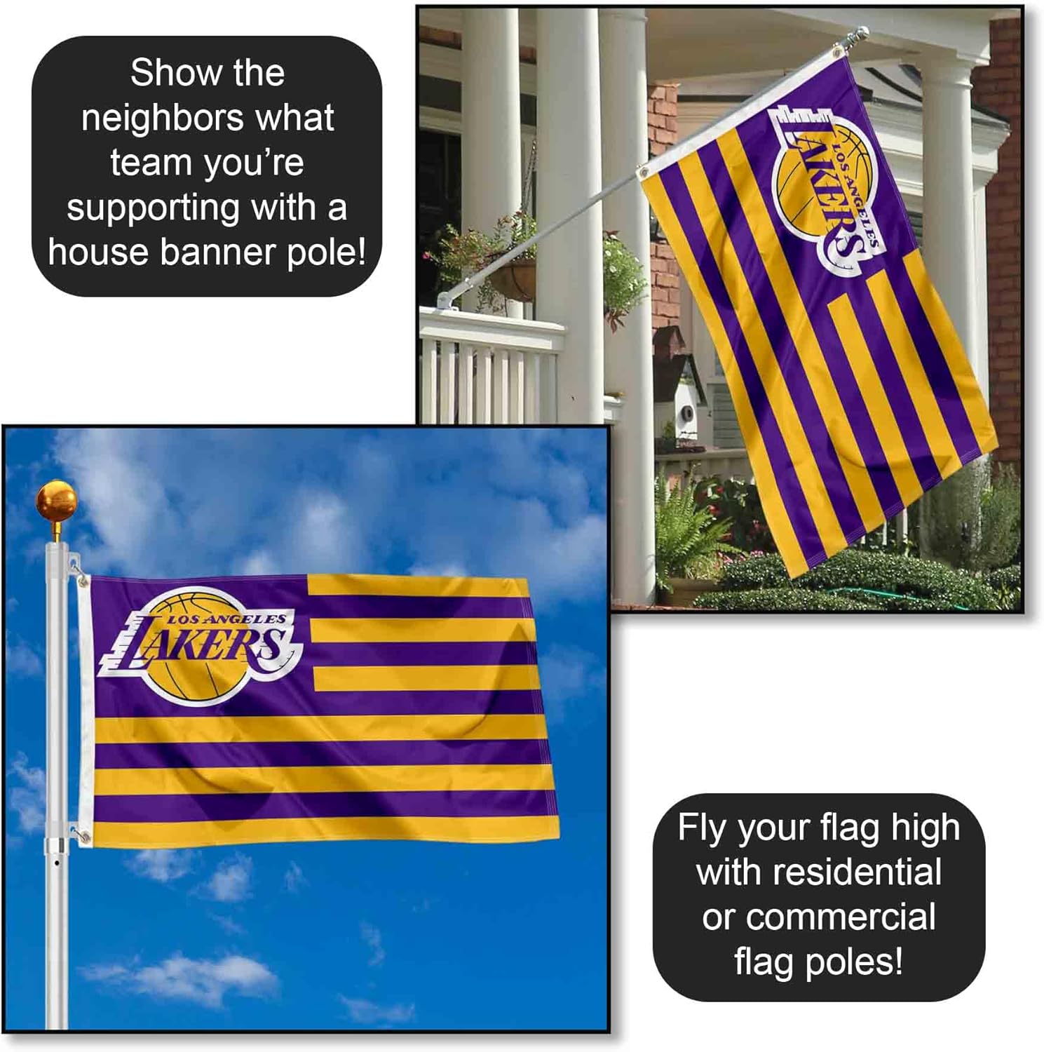 Los Angeles Lakers Americana Stripes Nation 3x5 Flag - Image 3