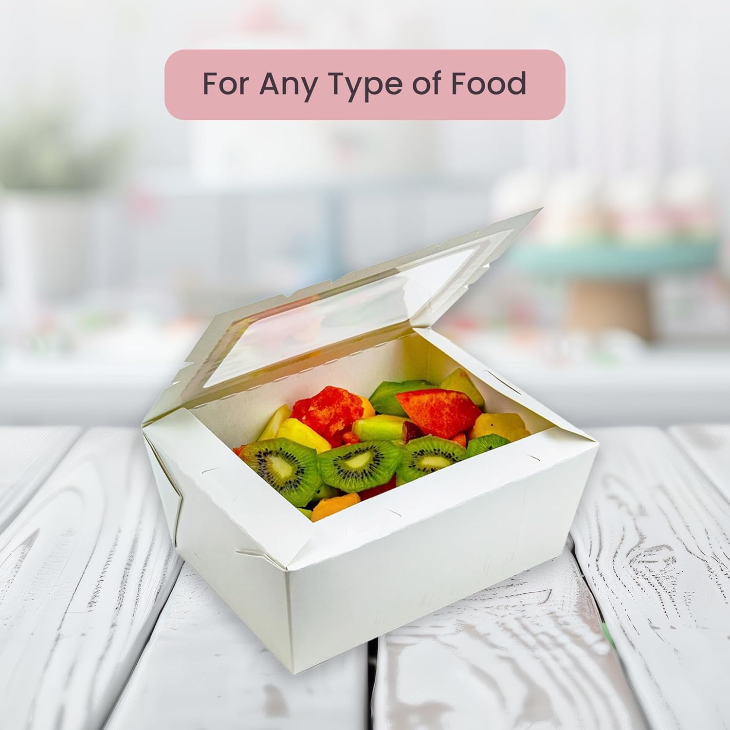 FC Meyer MeyerWindow #4 White Boxes With Window, Disposable Paperboard Take Out Cartons, Bakery Boxes, Lunch Box & Go To Food Storage Container, 7 3⁄4” x 5 1⁄2” x 3 1⁄2“, Small Pack of 15