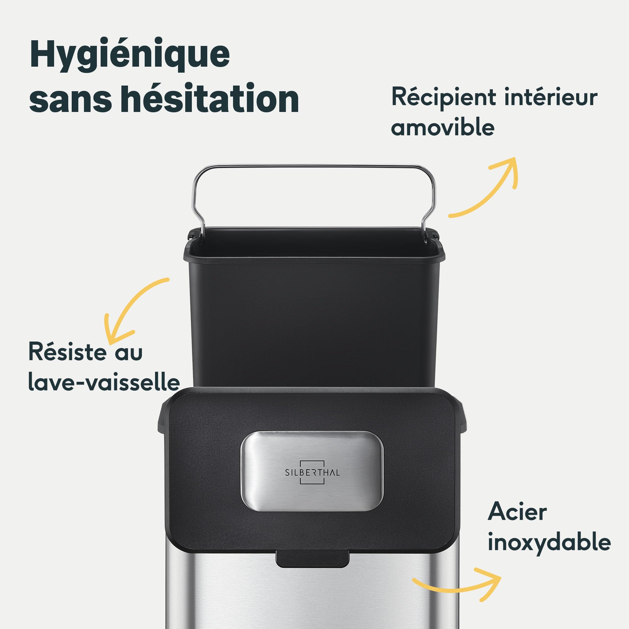 SILBERTHAL Petite Poubelle de Table INOX 4L - Bac à Compost | 4 filtres inclus, avec couvercle, sans odeur ni insectes