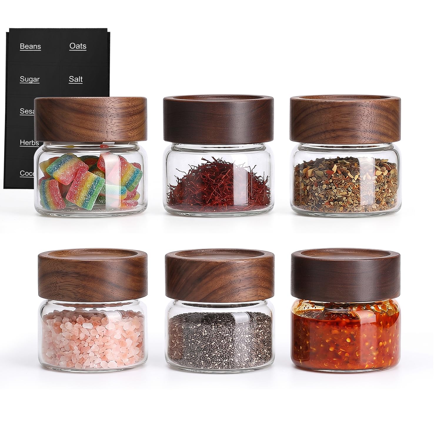 6 Pack 4 oz Glass Jars with Lids, Small Mason Jars with Airtight Acacia Wood Lid, Mini Glass Spice Jars for Kitchen Pantry Organization, 4oz Small Containers for Coffee Sugar Tea &amp; Candy