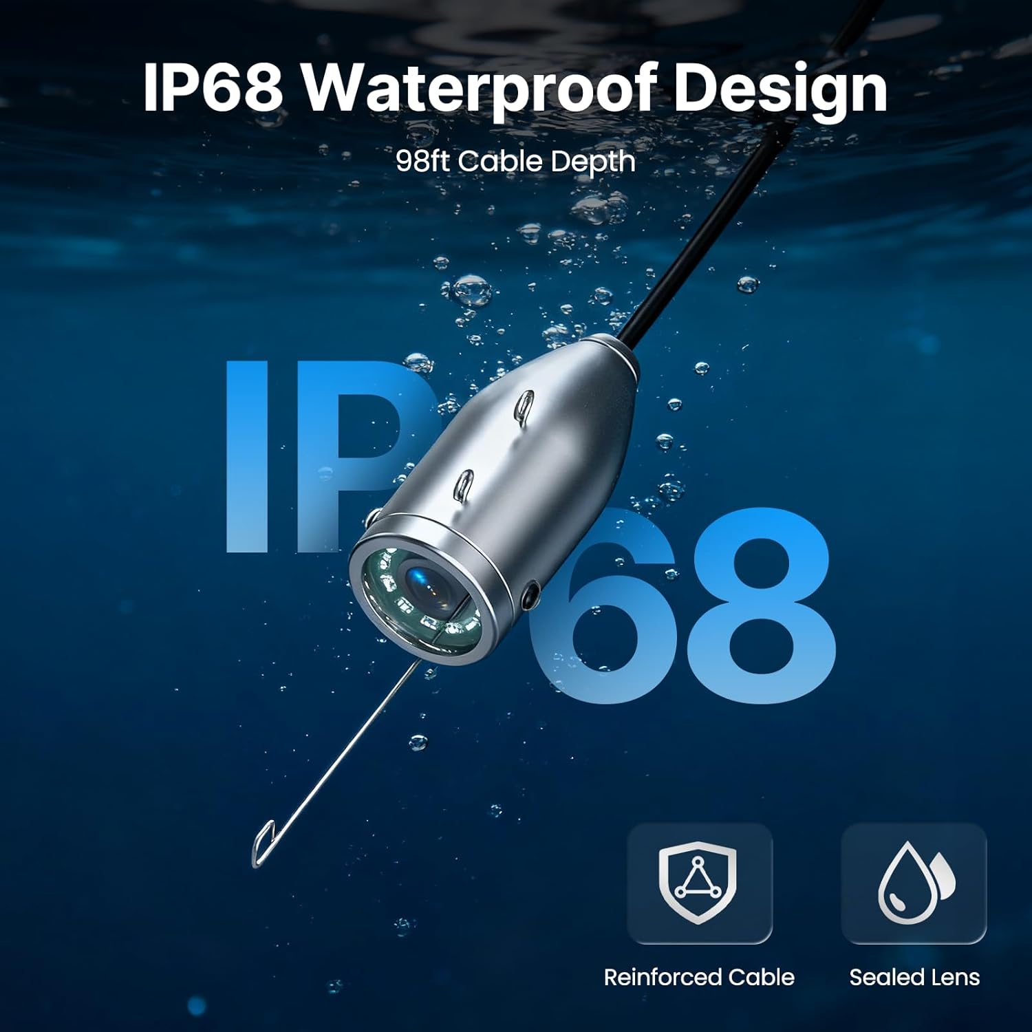 Eyoyo Underwater Fishing Camera, Portable 1080P Camera w/ 12 IR Lights,Video Fish Finder, 1024x600 Screen, for Sea, Lake, Boat, Ice Fishing