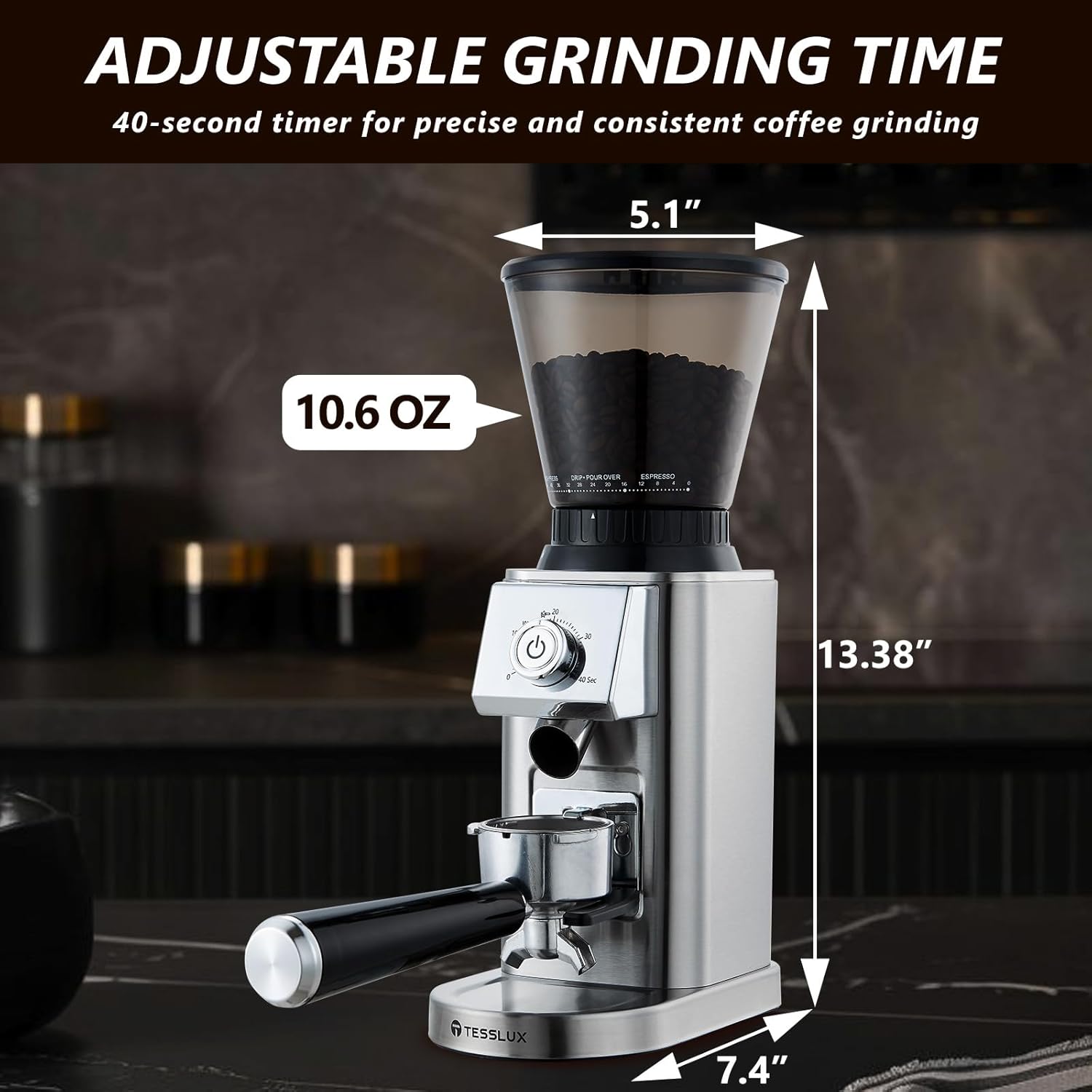 20Bar Espresso Machine & Conical Burr Coffee Grinder, Compact Size for Home
