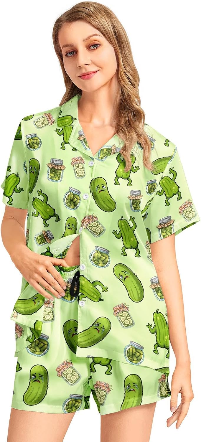 Funny Pajama Set for Women 2PCS Short Sleeve Button Down Sleepwear Pajamas Loungewear Soft Pjs Sets image 4