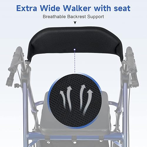 Miniatura 7 de FlyingJoy Andador con asiento de 4 ruedas para personas mayores, frenos de bloqueo de rueda grandes de 8 pulgadas, caminante médico, ligero,