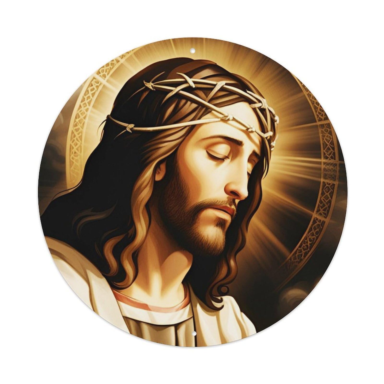 Christianity Jesus Religious Poster 3 Vintage Metal Tin Sign Plaque Wall Decor for Cafe, Club, Garden Round Metal Poster 8x8Inch