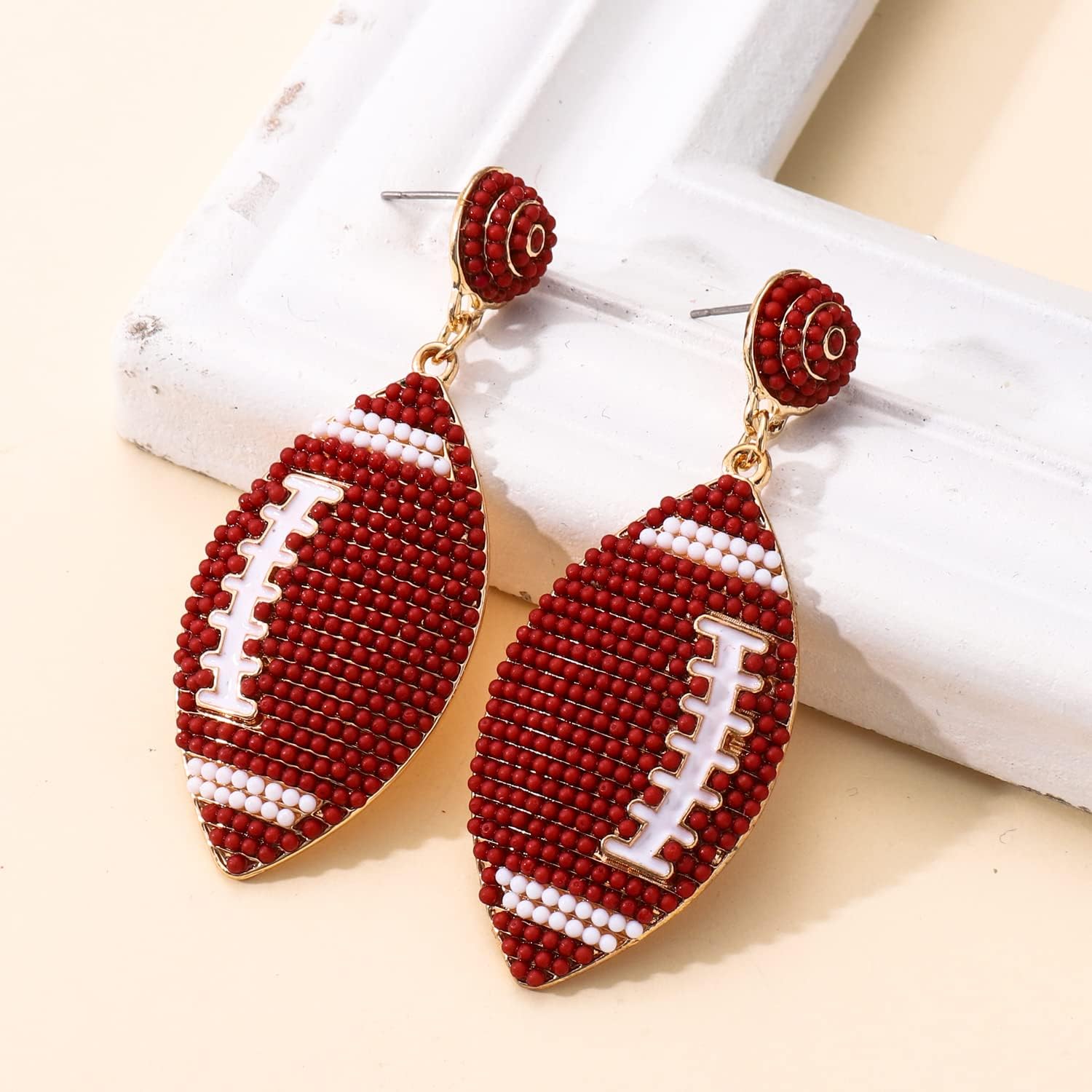 Beaded Baseball Football Earrings for Women - Sports Game Day Handmade Dangle Jewelry - Holiday Party Gifts - Image 3