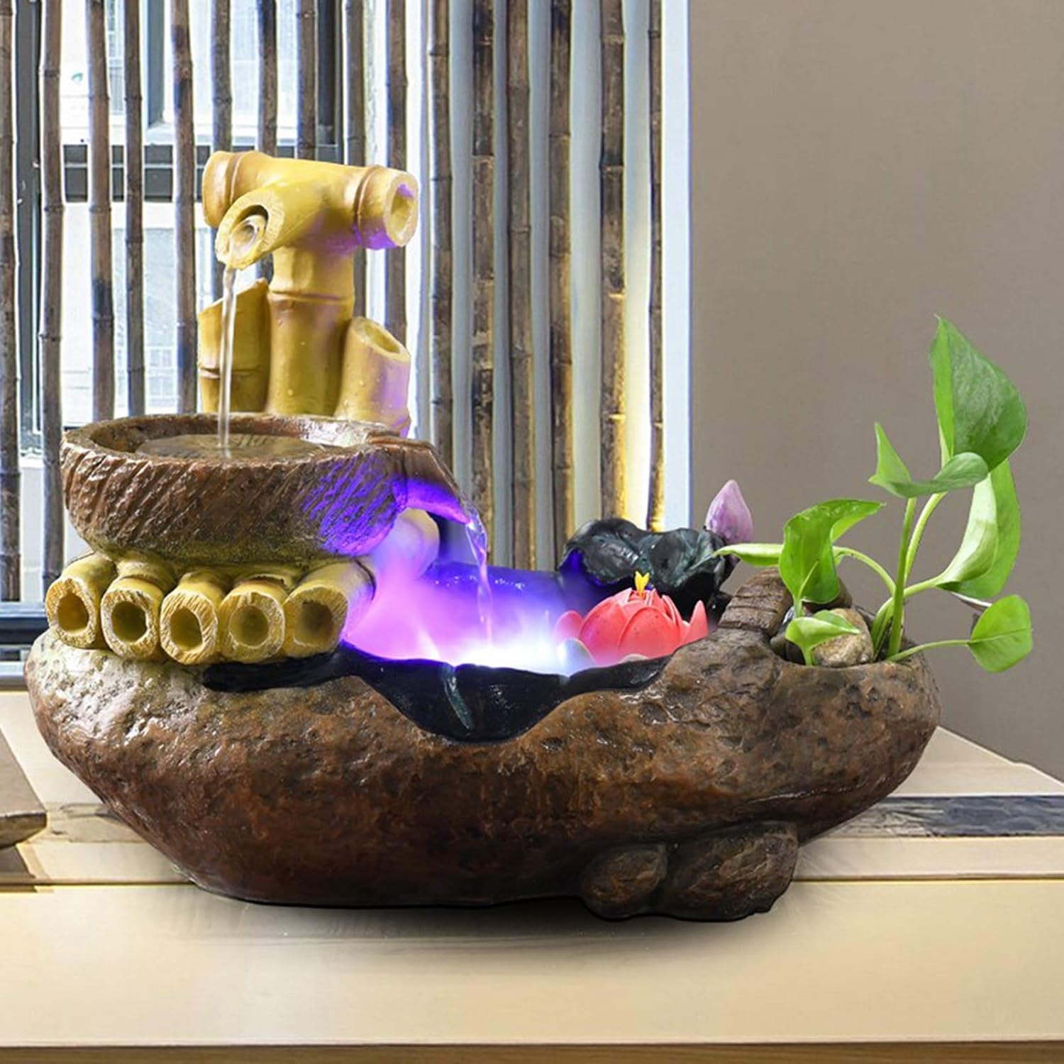 Ornamental Water Fountain,Waterfall Tabletop Water Fountain,Indoor Water Feature Fountain for Home Office Relaxation