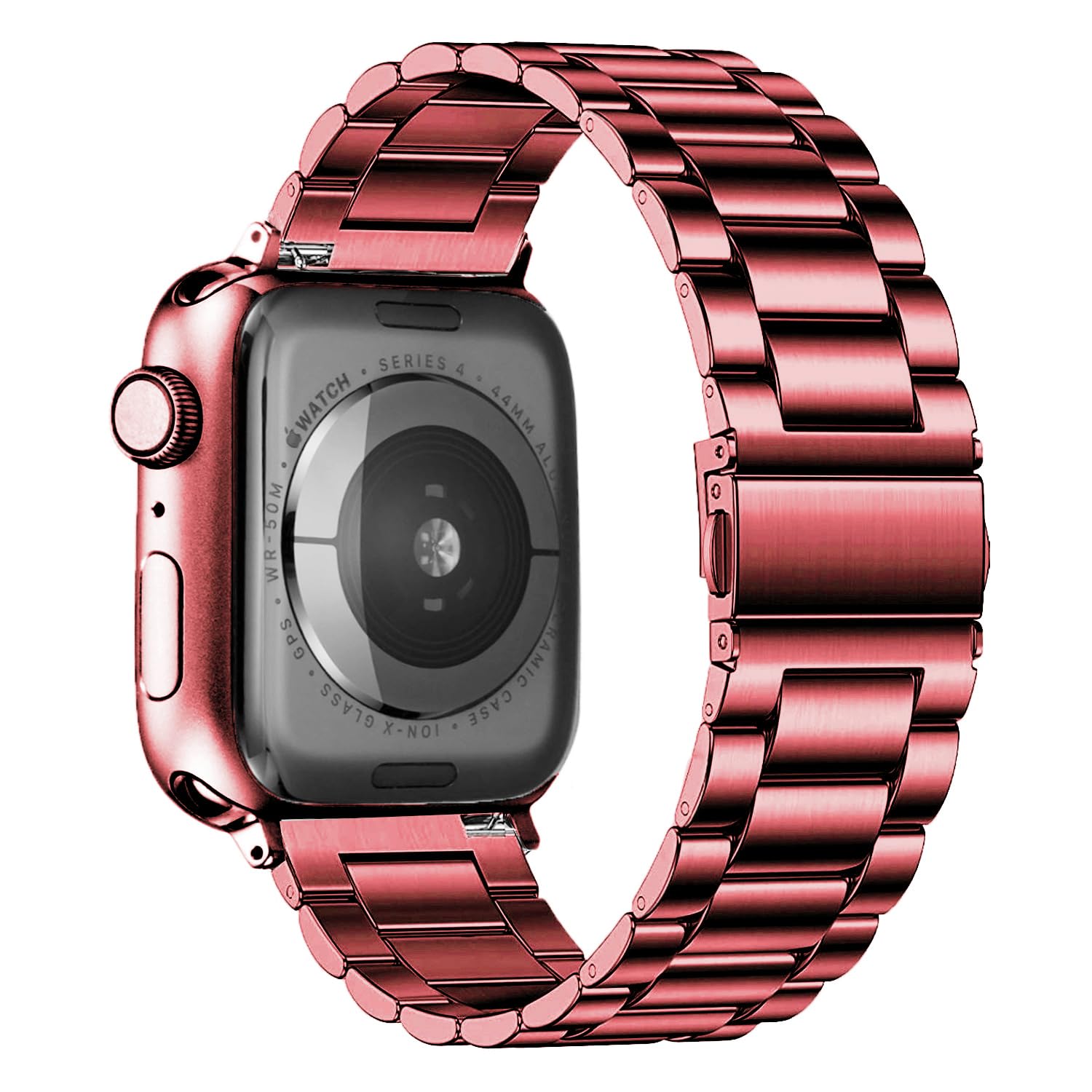 DEALELE Bands Compatible with iWatch 42mm 44mm 45mm 46mm 49mm, Solid Stainless Steel Metal Replacement Strap for Apple Watch Series 10/9 / 8/7 / 6/5 / 4/3 / SE/Ultra Women Men (Red)