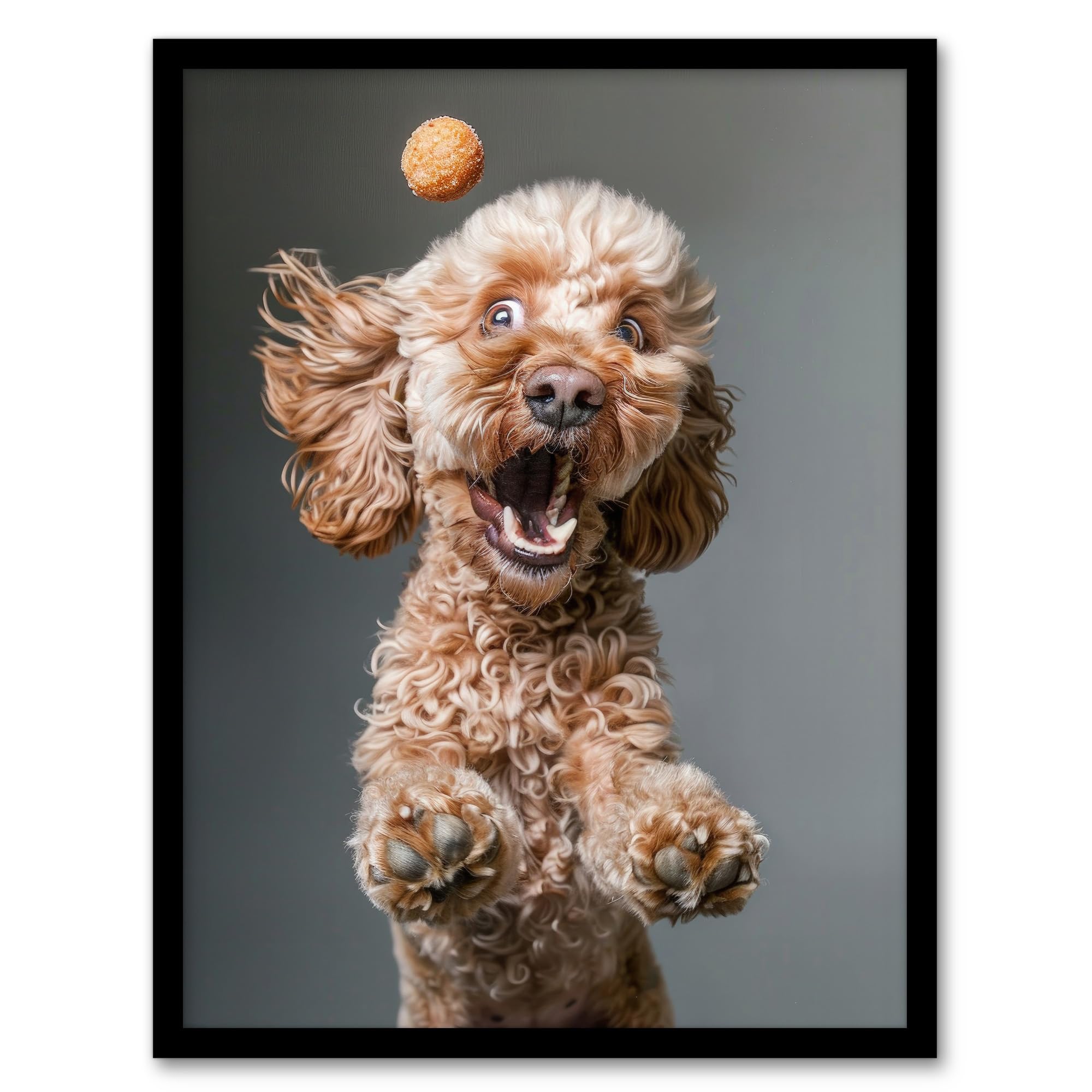 Artery8 Funny Cockapoo Dog Lover Treat Catch Photo For Living Room Artwork Framed Wall Art Print A4