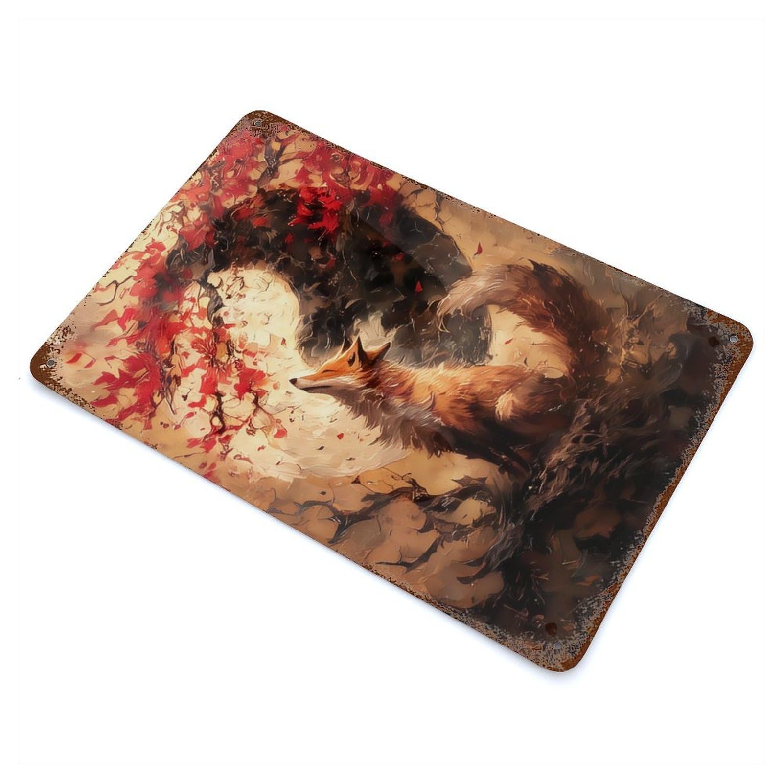 Cherry Fox Yin And Yang Rustic Tin Plaque 11.8"x7.9", Novelty Wall Decor for Garage, Pub Or Kitchen