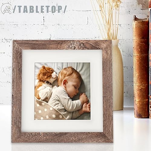 Miniatura 6 de AEVETE Marcos de fotos cuadrados marrones de 6 x 6 con alfombrilla de 4 x 4 para mesa de pared