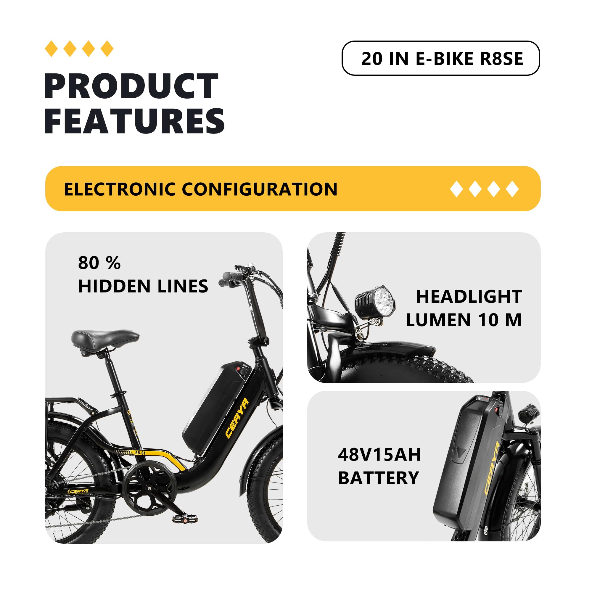 Vélo Électrique,20 Pouces-Vélo électrique de Montagne 48V 15Ah Batterie,Ville E-Bike avec 7 Vitesses, E Bike pour Adulte,Autonomie Jusqu'à 70-80km VTT Électrique