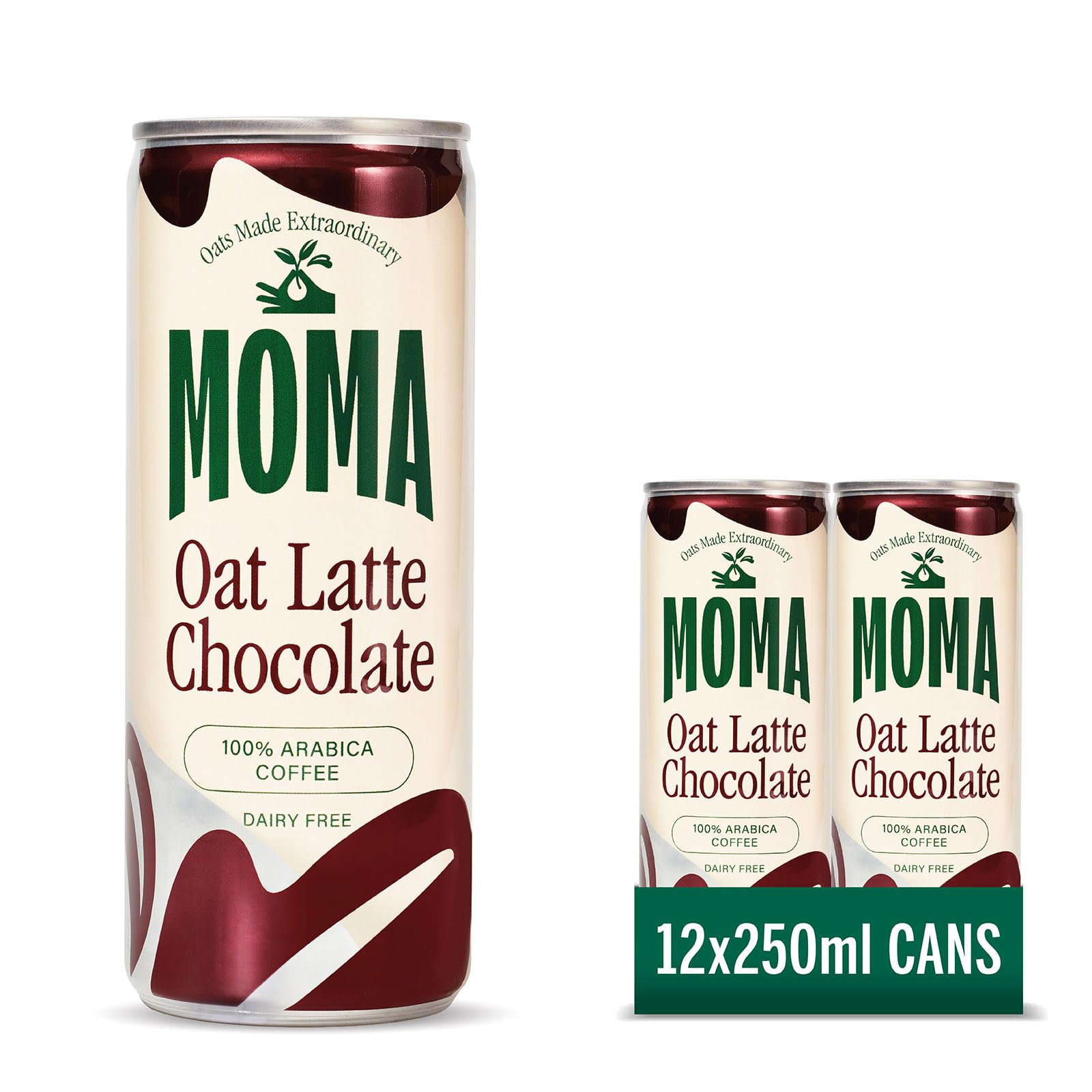 MOMA Iced Coffee - CHOCOLATE OAT LATTE - 12 x 250ml Cans Multipack - Made with Oat Milk & Arabica Coffee Beans - Preservative Free, Vegan, Dairy Free - Ready To Drink Ice Coffee