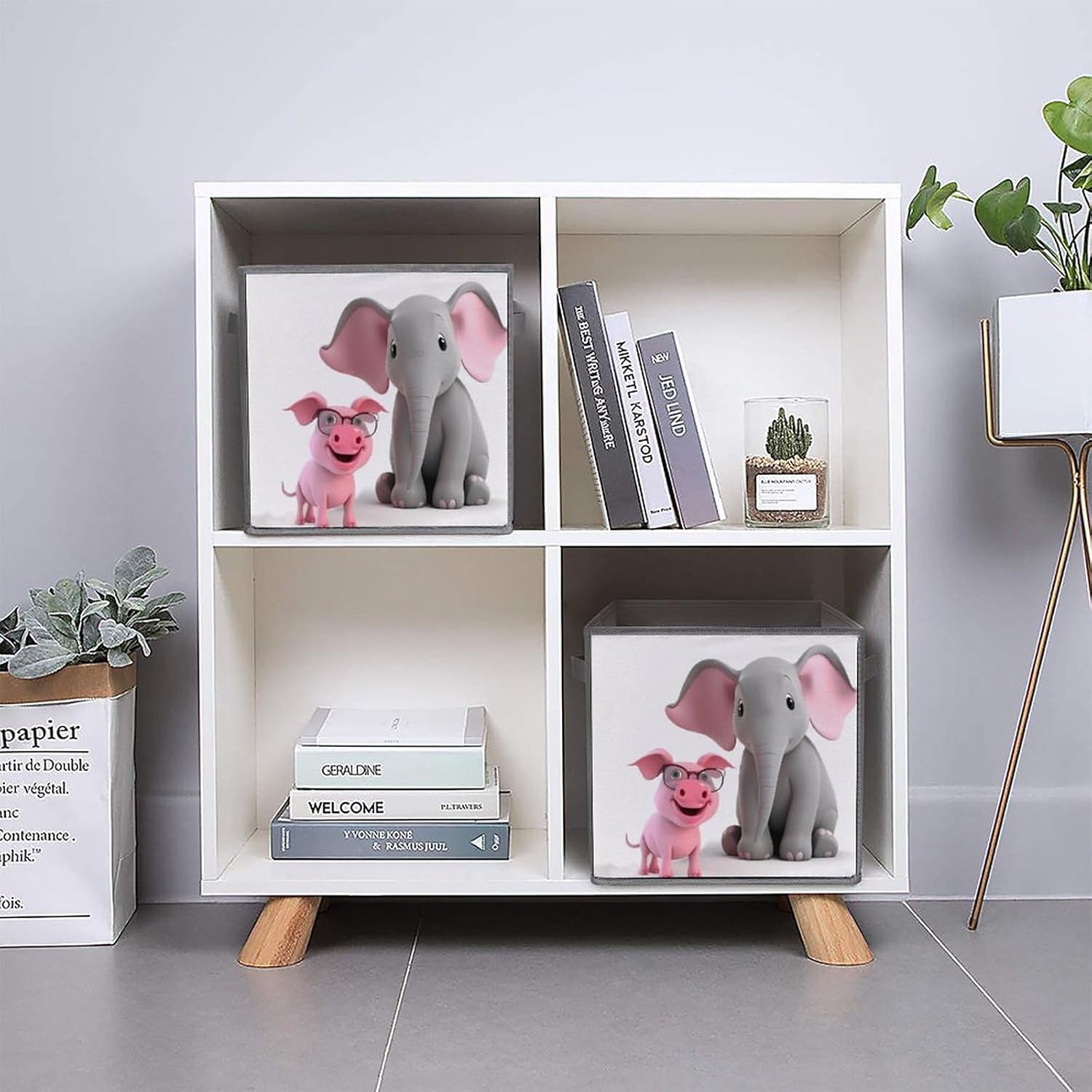 Elephant And Piggie Foldable Storage Box with Handles, Durable Oxford Storage Cubes, 2PCS Collapsible Closet Organizer for Home, Shelf, Office, Travel