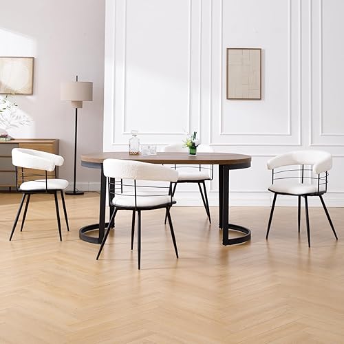Miniatura 9 de DUOMAY Juego de 4 sillas de comedor modernas de sherpa, sillas de cocina tapizadas con patas de metal negro, sillas laterales con respaldo abierto,