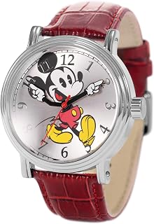 Mickey Mouse Adult Vintage Articulating Hands Analog Quartz Watch, Red
