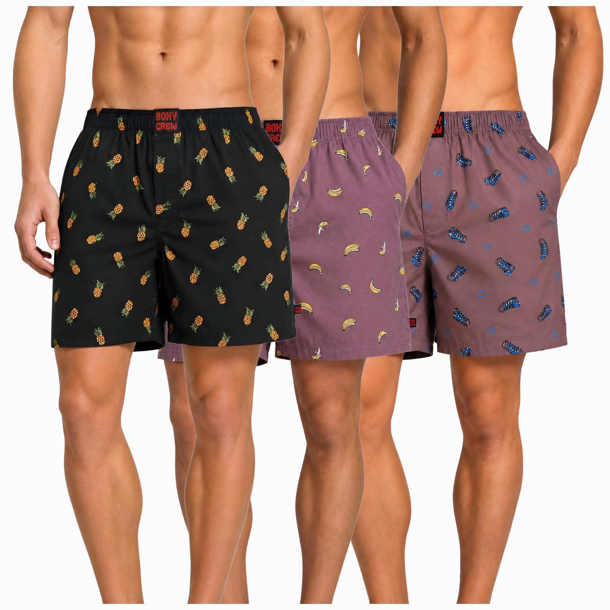 Men's 100% Cotton Boxer Shorts Pack of 3, Charcoal, Rose Pink & Mauve | Woven Boxers with Side Pockets, No-Marks Elastic Waistband, Breathable Relaxed Fit | Style 004-006-015-image-36