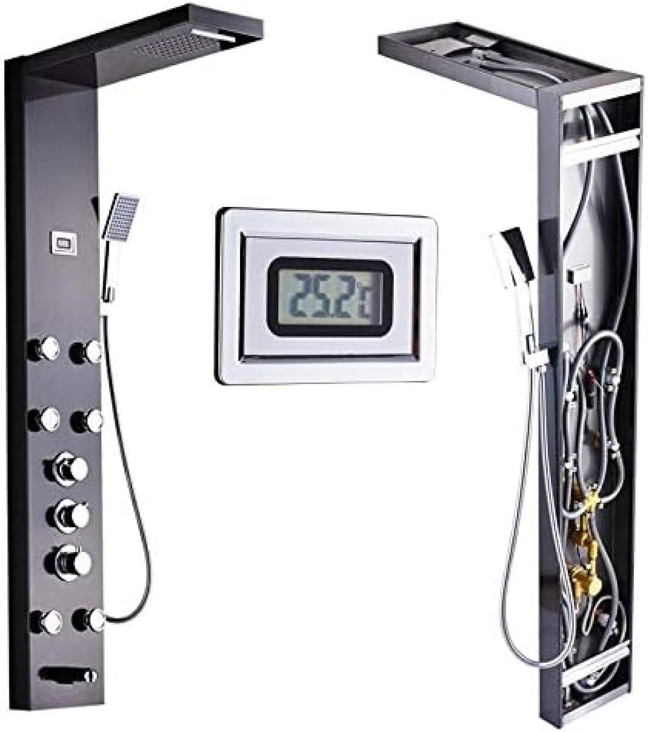 Orb Stainless Steel Thermostatic Waterfall Rain Shower Panel W/Massage Suit Tub Spout with/Handshower Shower Column