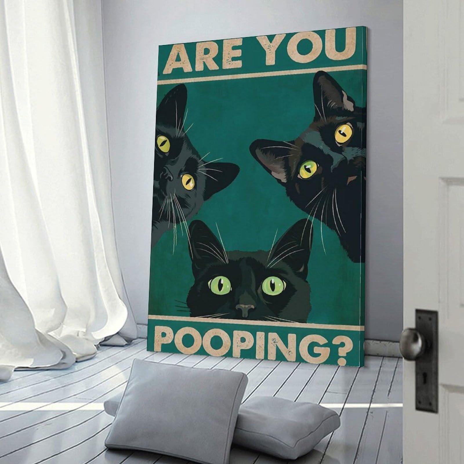 Targa Divertente In Metallo Con Gatto Nero - EMOHAT Cartello 'Lavarsi Le Mani' Per Bagno, 20,3x30,5 Cm