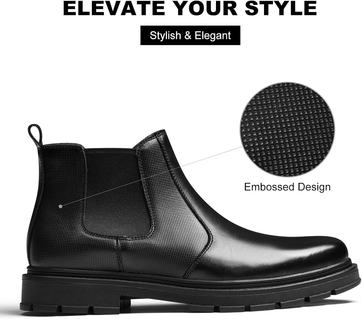 Mens Leather Chelsea Boots Slip On Platform Ankle Dress Boots