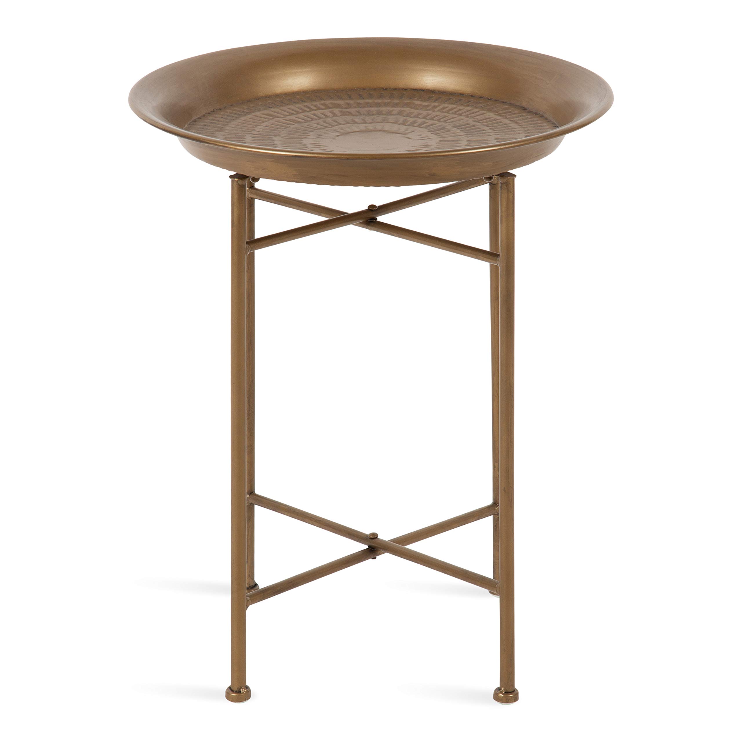 Kate and Laurel Mahdavi Round Hammered Metal Tray End Table, Dark Gold