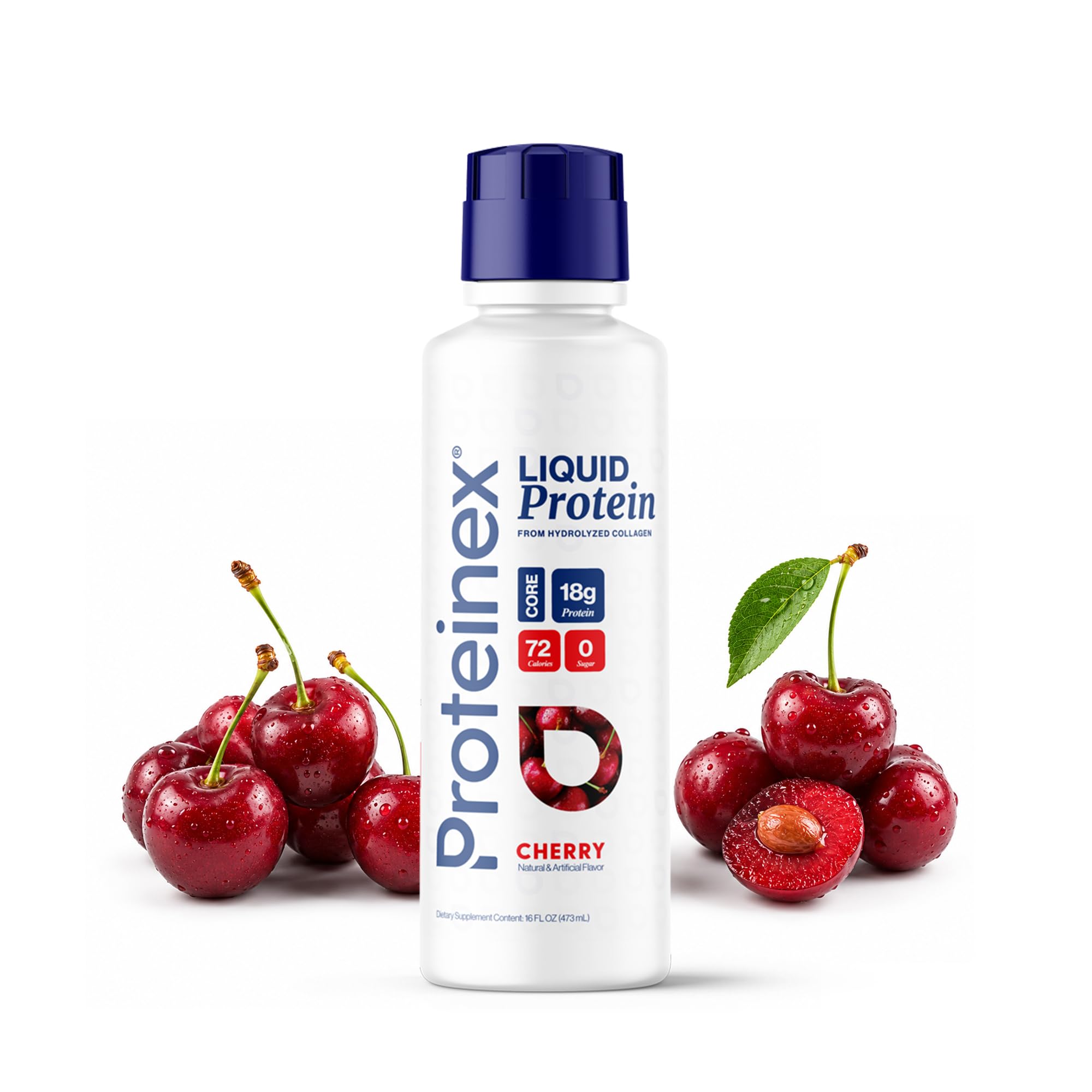 Proteinex Bebida proteica líquida com peptídeos de colágeno 18 g, sabor cereja, 473 mL