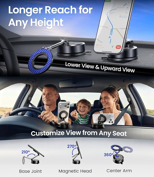 ZIDARO Magnetic Car Phone Holder for MagSafe, Vacuum Suction, Extended Arm by ZIDARO - Used condition - Image 3