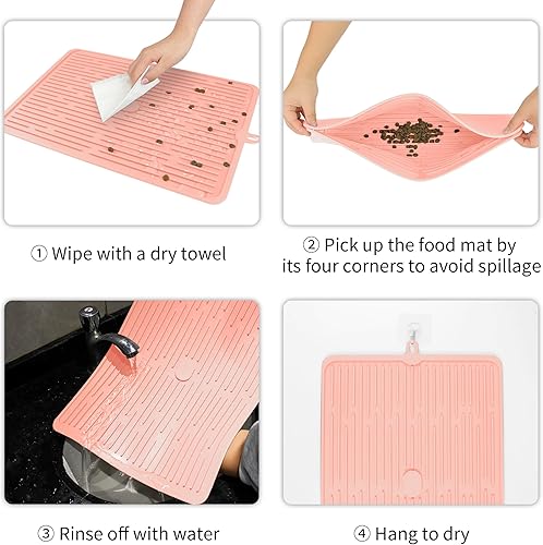 Miniatura 7 de Ptlom Mantel individual de silicona para perros y gatos, antideslizante, impermeable, tapete para alimentos y agua, tapete para bandeja