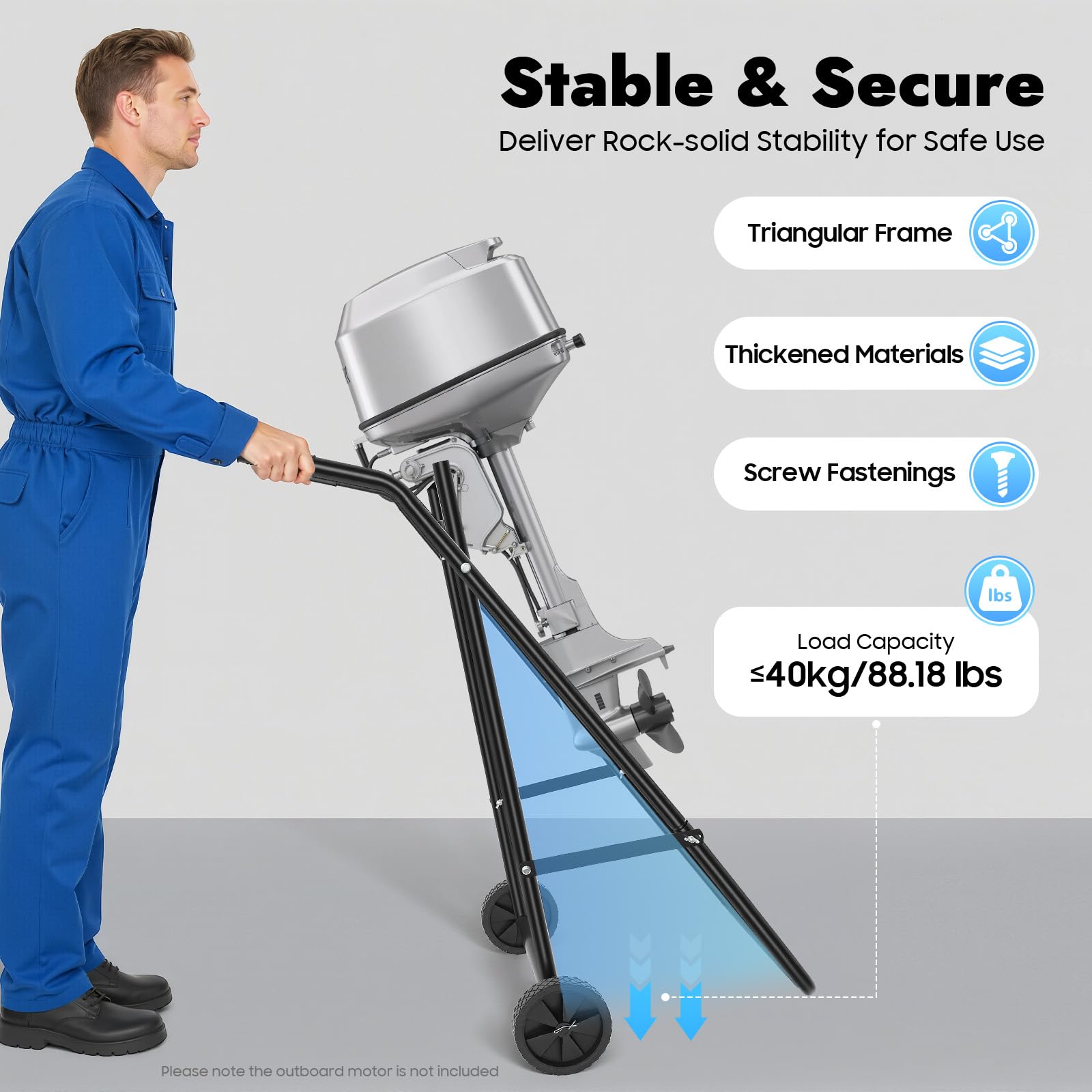 Carro de Transporte Plegable para Motor Fueraborda - 70 kg de Capacidad, Soporte para Motor, Remolque de Barco con Rueda Sólida