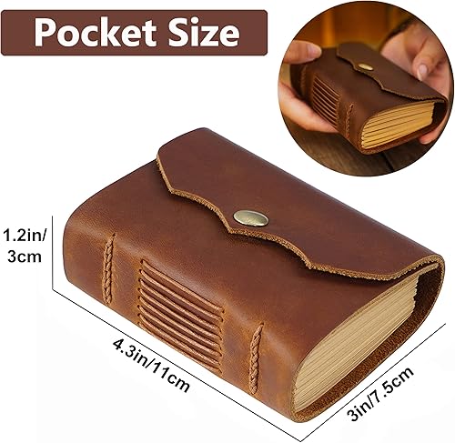 Miniatura 2 de Cuaderno de bolsillo de cuero, 4.3 x 3 pulgadas, cuaderno de bocetos vintage de cuero auténtico, sin forro, 320 páginas, papel kraft pequeño hecho a