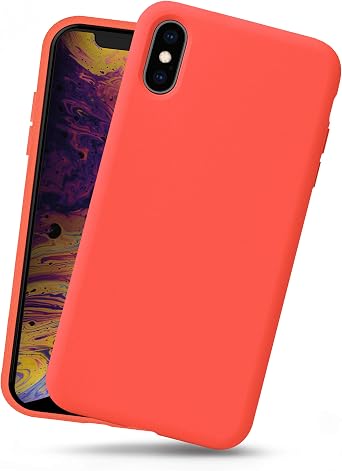 Liquid Silicone Case for iPhone Xs Max, Full Body Shockproof Protection Case with Soft Microfiber Lining and Wireless Charging Pad Compatible, Coral Red