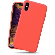 Liquid Silicone Case for iPhone Xs Max, Full Body Shockproof Protection Case with Soft Microfiber Lining and Wireless Charging Pad Compatible, Coral Red