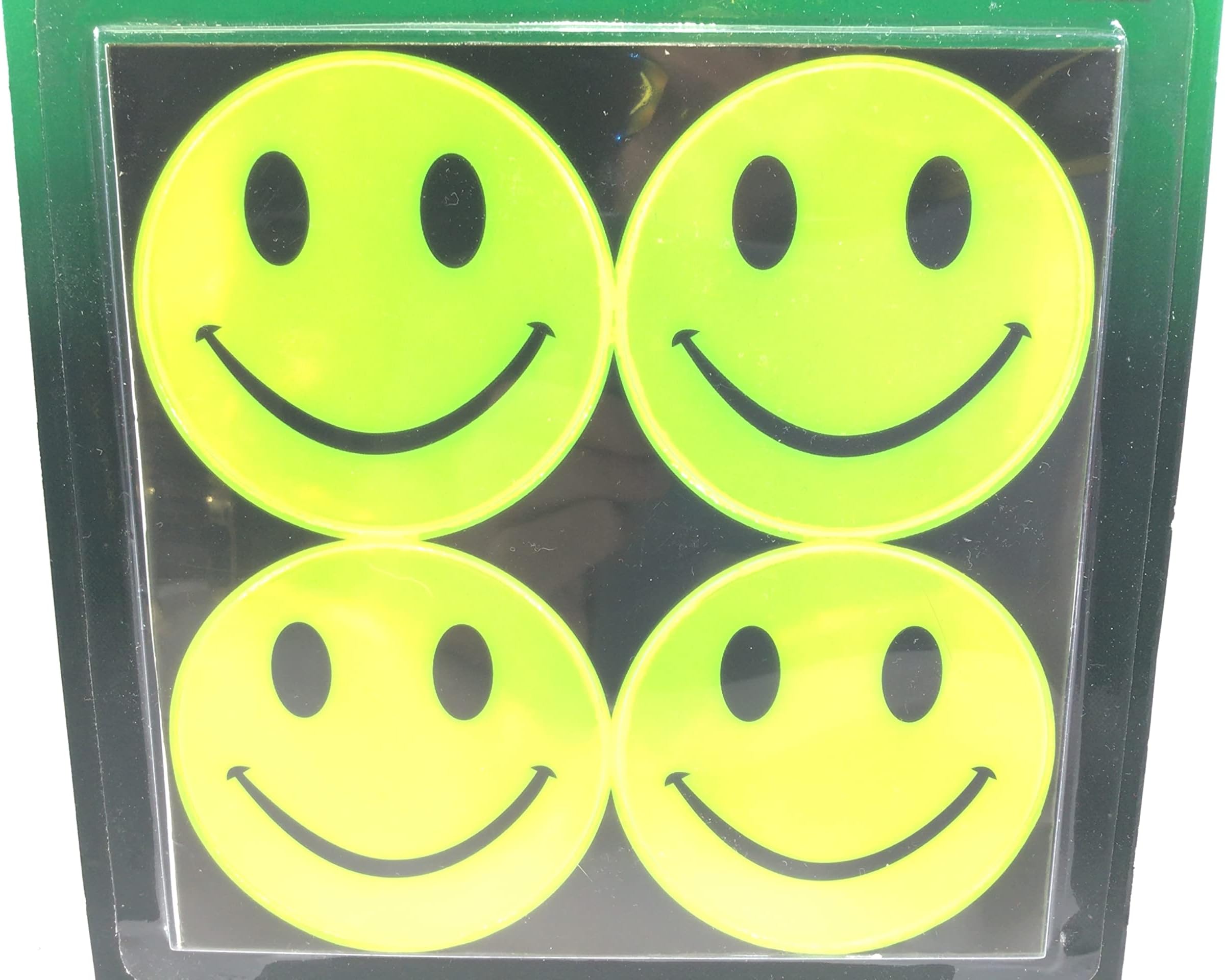Reflective Smiley Faces High Visibility Stickers 8 Per Pack Safety Accessory 2-1/2 inches Each, Yellow