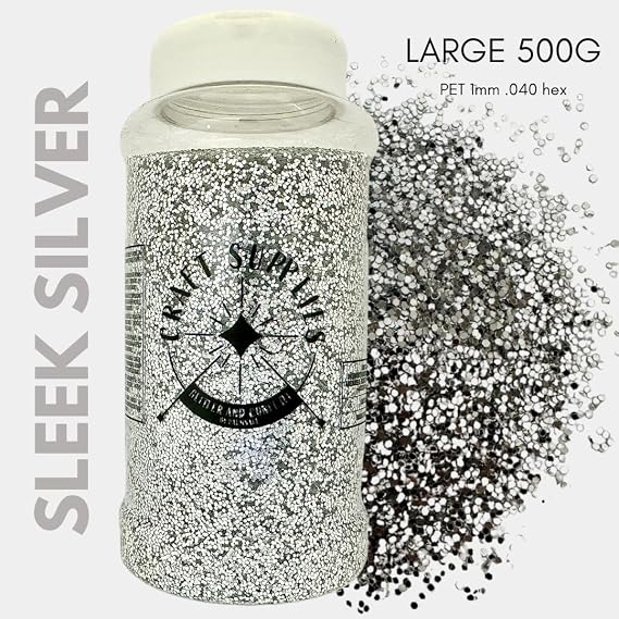 Palmsafe Large 500g Shaker Jar of Silver Glitter-Colourful Glitter for Resin or Crafts, Chunky Glitter, Nail Art, MAT1123