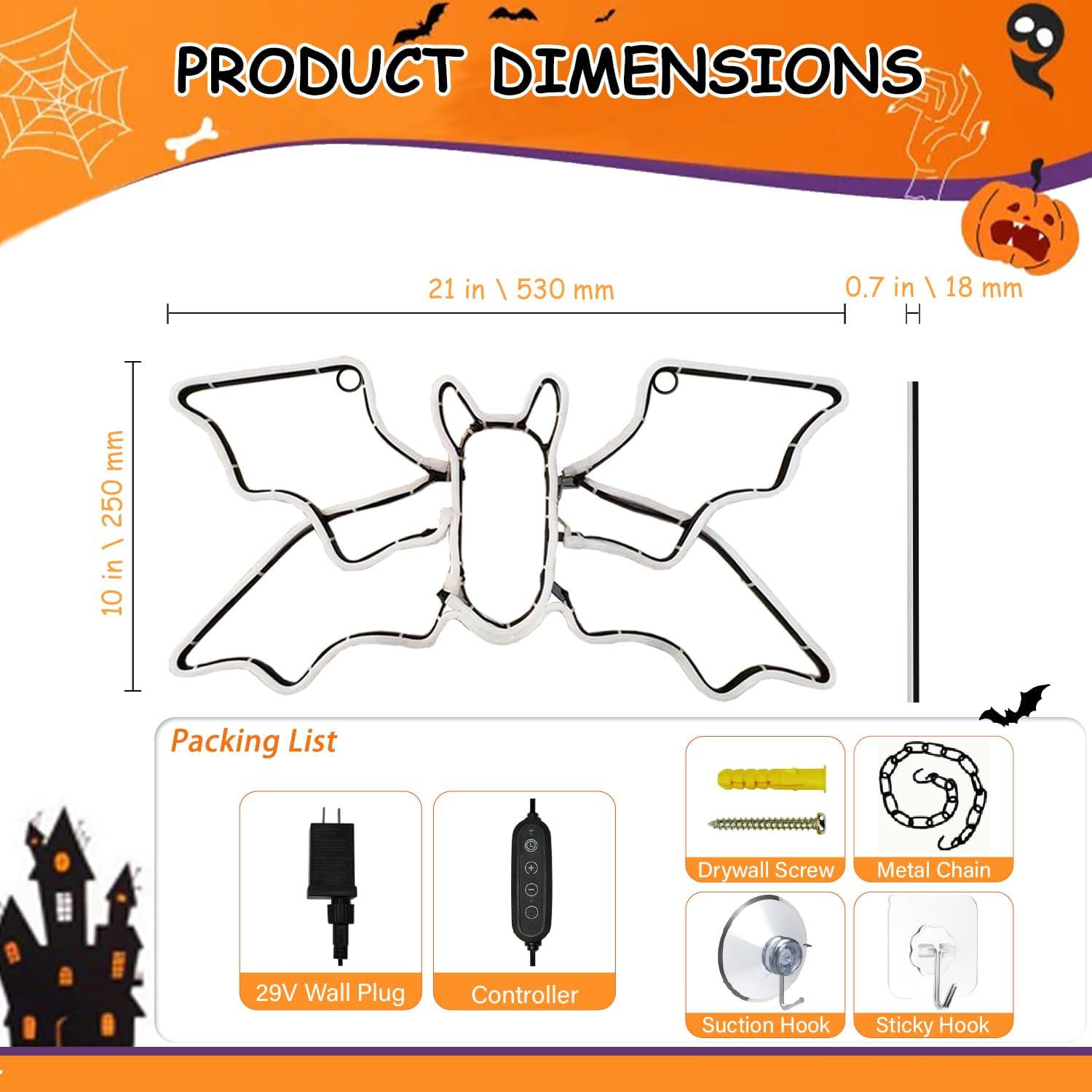 Bat Neon Sign for Wall Art Decor,Led Sign Animated Bat Swing Neon Light Up Sign for Wall Decor Bedroom Home Decor Bar Halloween LED Decoration Light,Plug in Powered Dimmable LED Light,21" x 10"