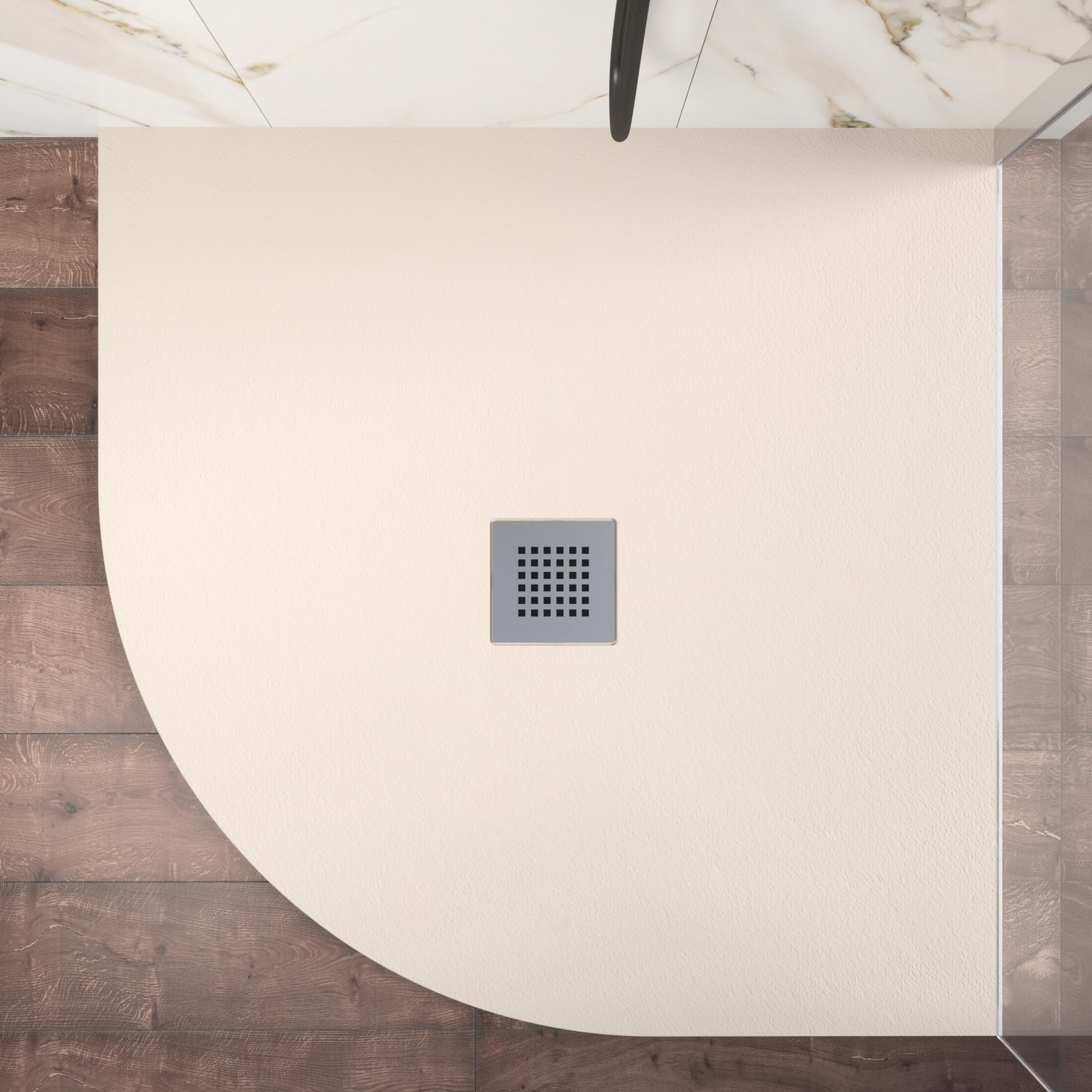 Piatto Doccia 80x80 cm Semicircolare Marmoresina Avorio Effetto Pietra Ultraslim Antiscivolo