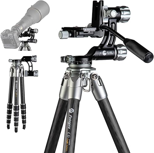 Fotopro Trípode de fibra de carbono de 55 pulgadas, cabeza de cardán, trípode de cámara profesional para fotografía de pájaros DSLR astronomía