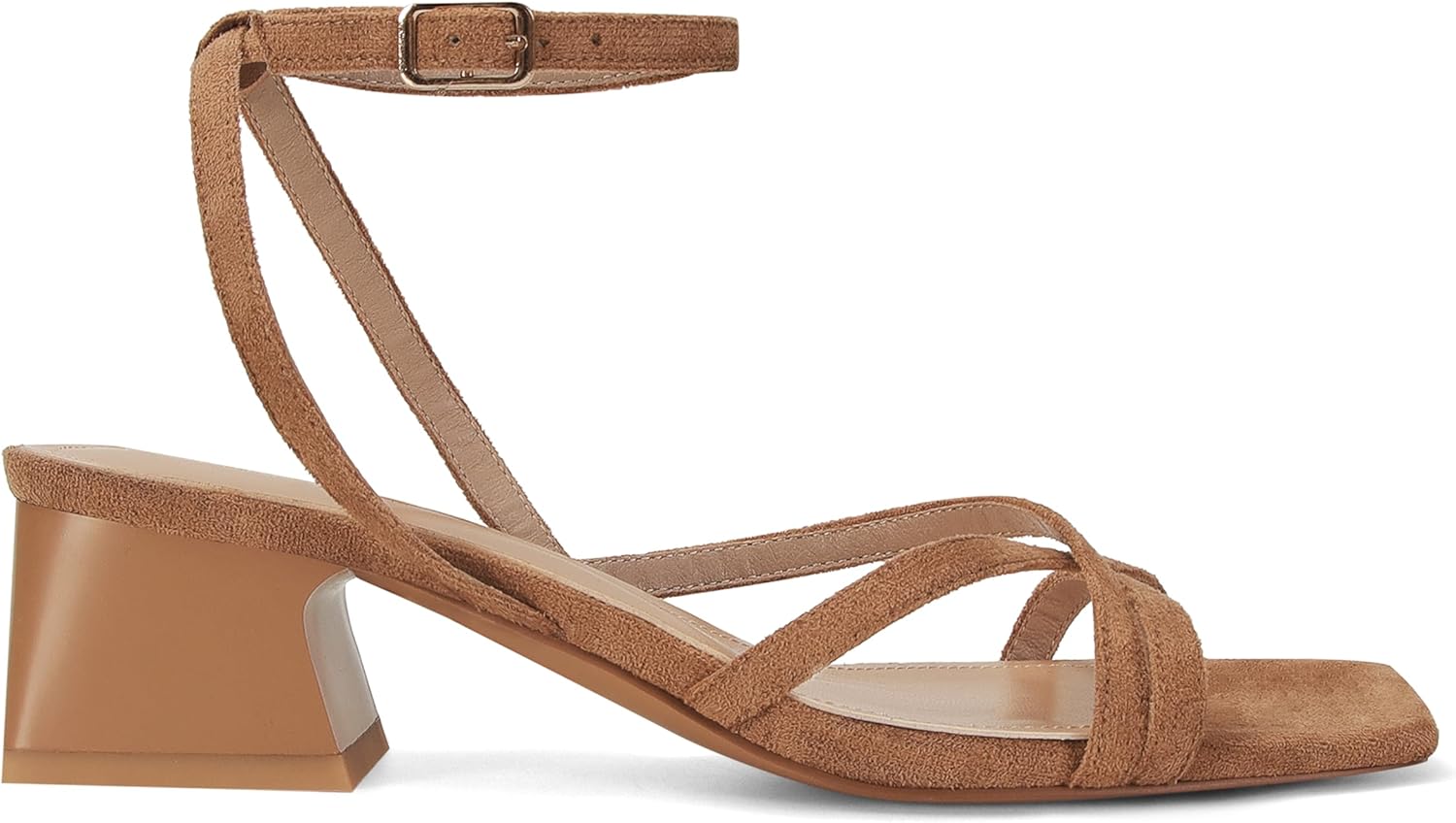 SOVANYOU Brown Chunky Block Heels for Women Strappy Heeled Sandals Womens Wedge Sandals Opened Square Toe with Ankle Strap Casual Dressy Shoes - Image 2