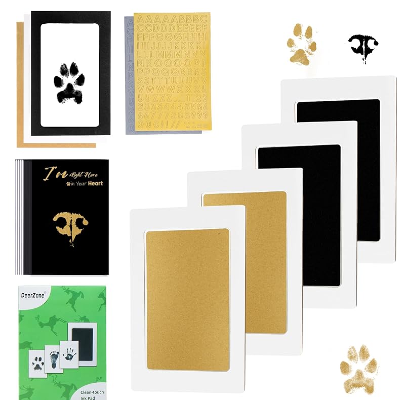 Kit de Impressão de Pata e Focinho para Cães e Gatos DeerZone sem Contato Direto com Tinta Gold/Black Small-Medium, Pacote com 4